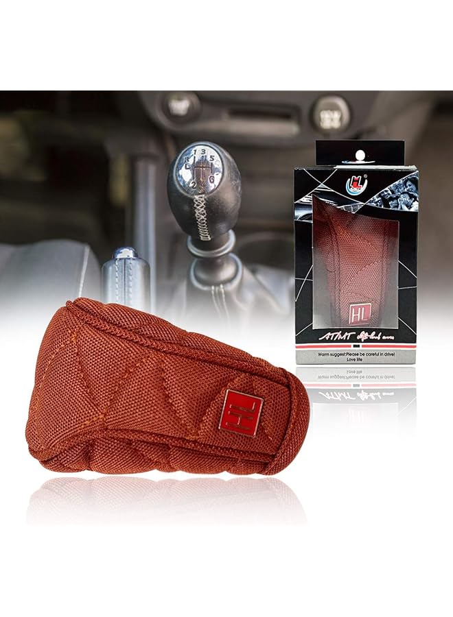 أتش أل غطاء مقبض تروس السيارة من القماش عالي الجودة بتصميم فاخر، غطاء تروس بني عالمي للتروس اليدوية - Image 1