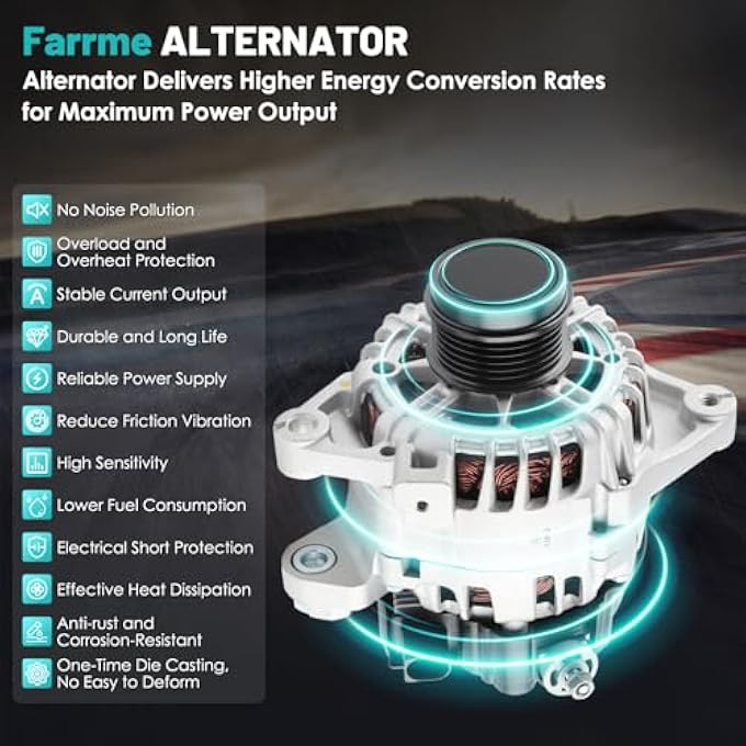 Farrme 11693 Car Alternators 12V 115 Amp, 6-Groove Pulley Fit for Toyota Corolla 2014-2019 L4 1.8L Automotive Replacement Alternators 27060-0T230, FG12T050 Corolla Alternator - Image 5
