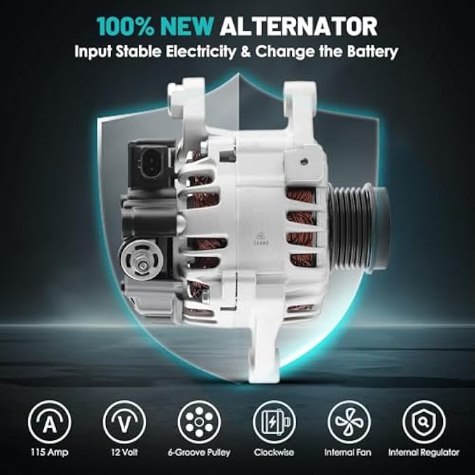Farrme 11693 Car Alternators 12V 115 Amp, 6-Groove Pulley Fit for Toyota Corolla 2014-2019 L4 1.8L Automotive Replacement Alternators 27060-0T230, FG12T050 Corolla Alternator - Image 3