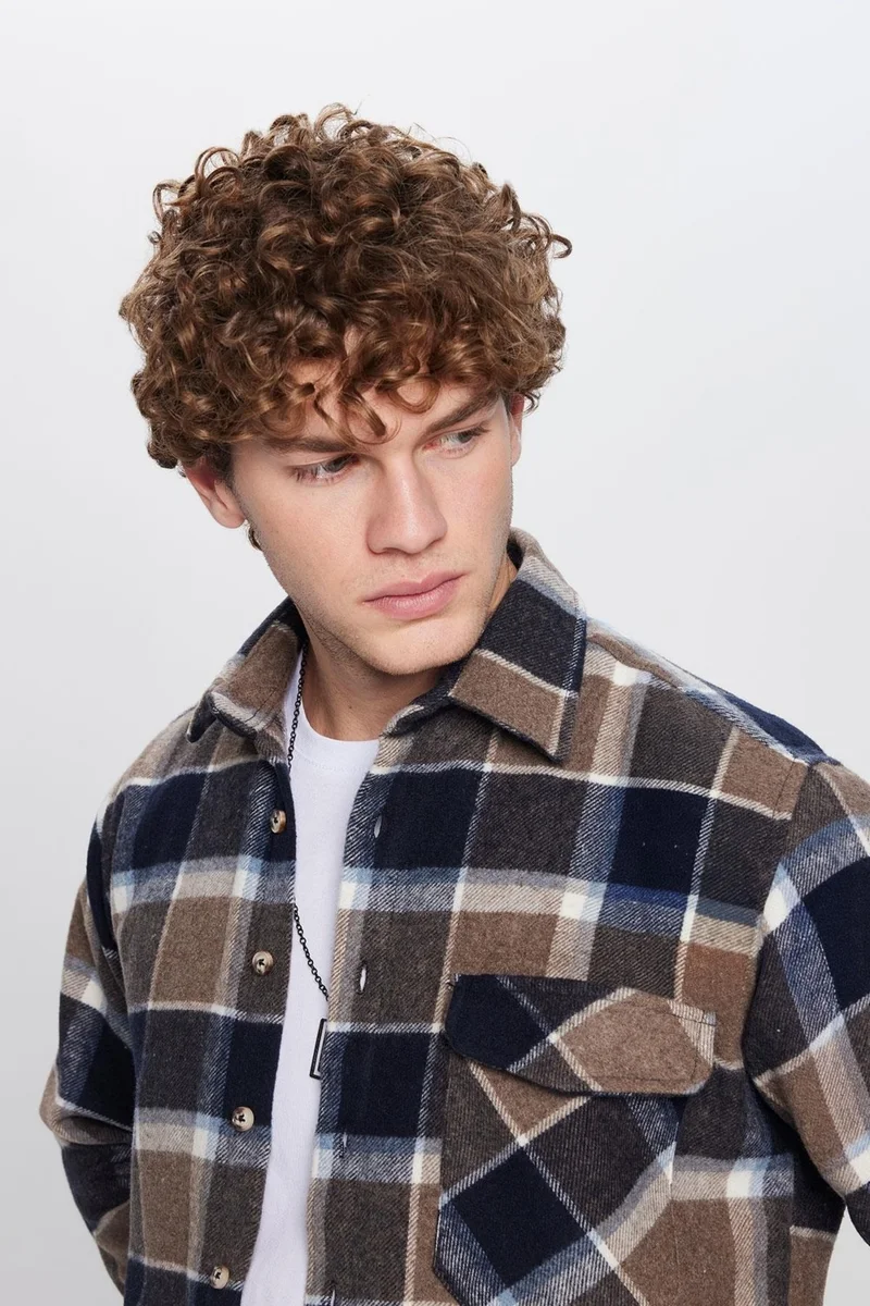 تودورس Men's Classic Fit Regular Cut Lumberjack Single Pocket Flap Winter Shirt