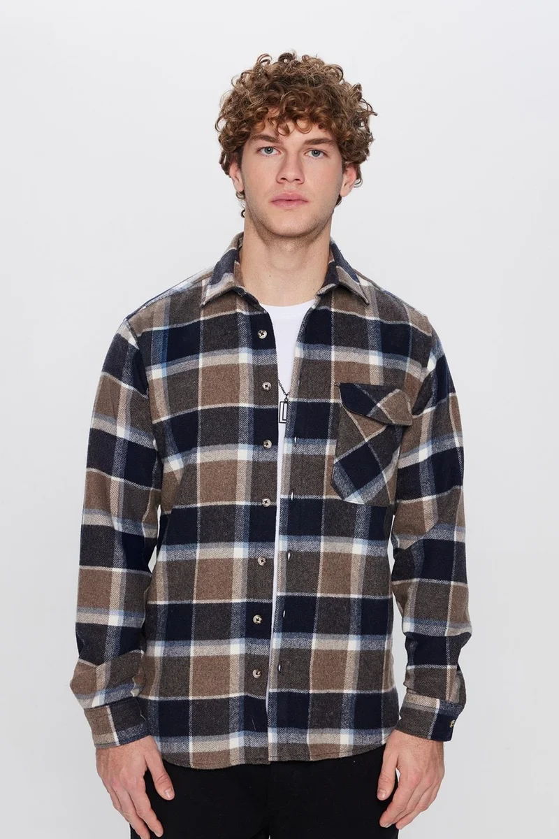 تودورس Men's Classic Fit Regular Cut Lumberjack Single Pocket Flap Winter Shirt