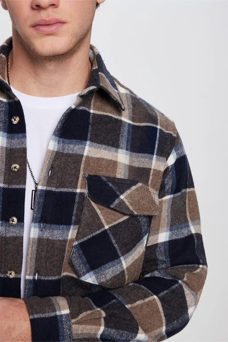 تودورس Men's Classic Fit Regular Cut Lumberjack Single Pocket Flap Winter Shirt