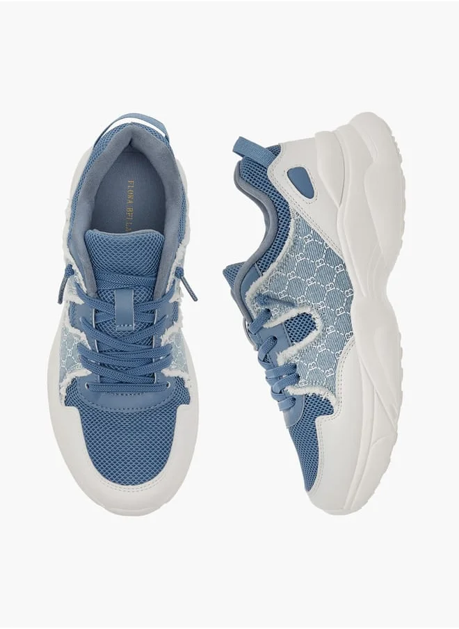 فلورا بيلا من شو إكسبرس Women Monogram Print Ankle Sneakers with Lace-Up Closure