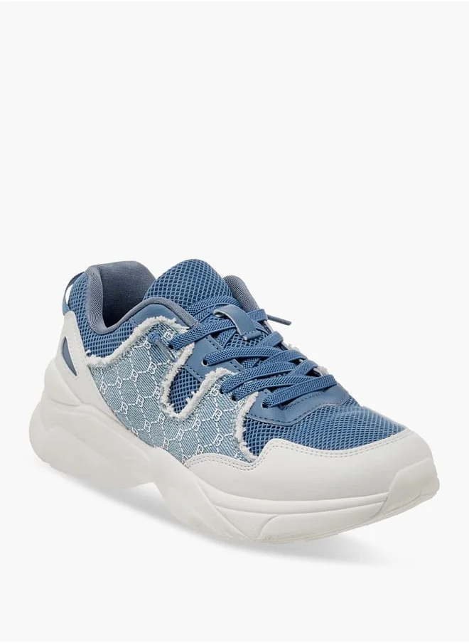 فلورا بيلا من شو إكسبرس Women Monogram Print Ankle Sneakers with Lace-Up Closure