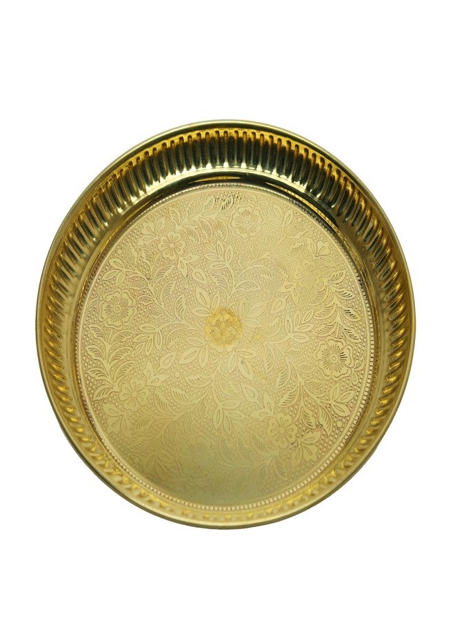 أديتري_كرييشن طقم صينية بوجا نحاسية مزخرفة مكون من 5 قطع: صينية واحدة مع وعاء واحد، ومصباح ديا واحد، وجرس واحد، وحامل بخور واحد، لتزيين المنازل والمعابد في المهرجانات الهندية التقليدية، ورأس السنة الجديدة. (حجم الصينية: 7 بوصات) - Image 3