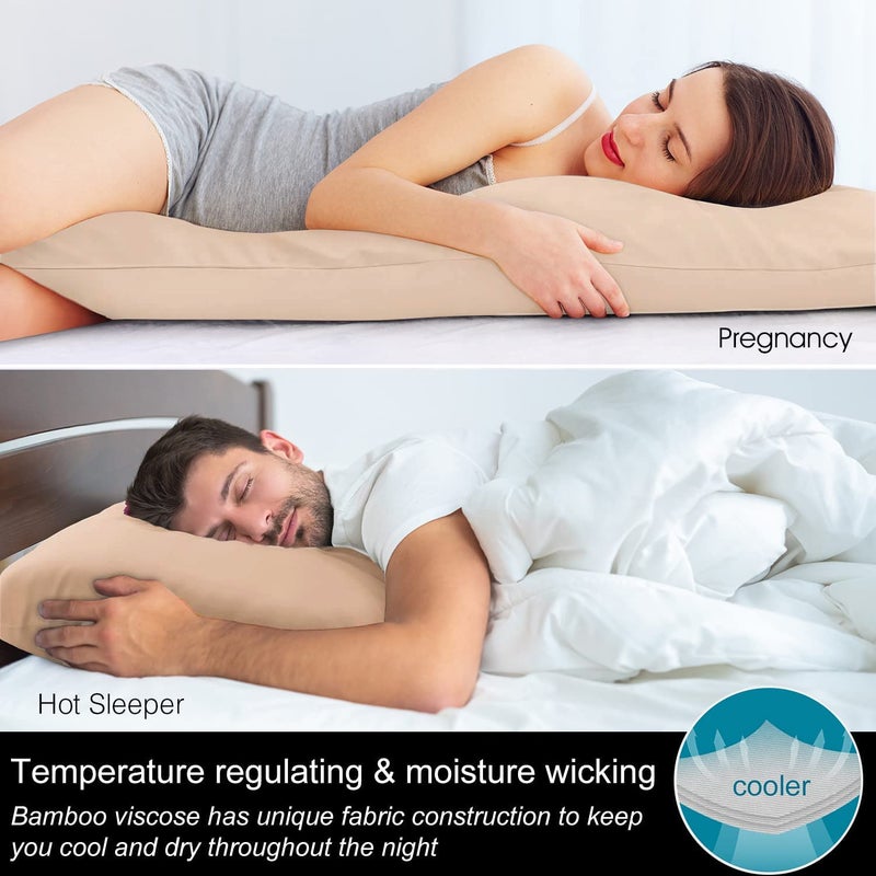BEDELITE Body Pillow Case Cover, Rayon Made from Bamboo, Cooling Body Pillow Cover for Hot Sleepers and Night Sweats, Breathable & Silky Soft Full Long Pillow Case (Taupe, 20x54 Inches) - Image 3