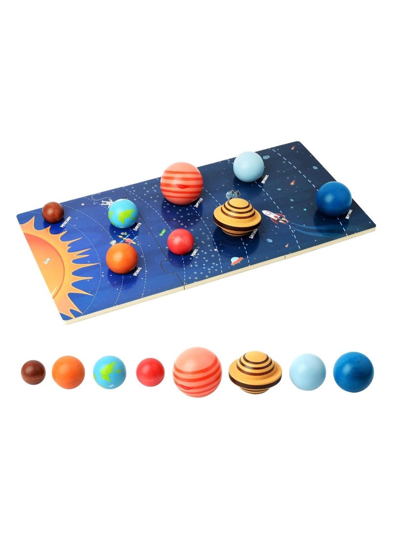 Wooden Solar System Model Board Montessori Toys Planets Puzzle Science STEM Space Learning for Kids 4-8 with 3D Planets Models Preschool Educational Gift for Boys Girls  - Image 1