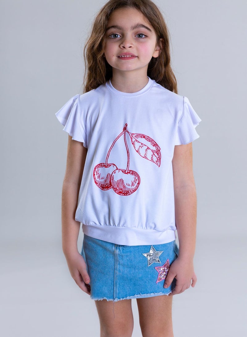 Pear Concept Kids Cherry Embroidered T-Shirt - Image 1