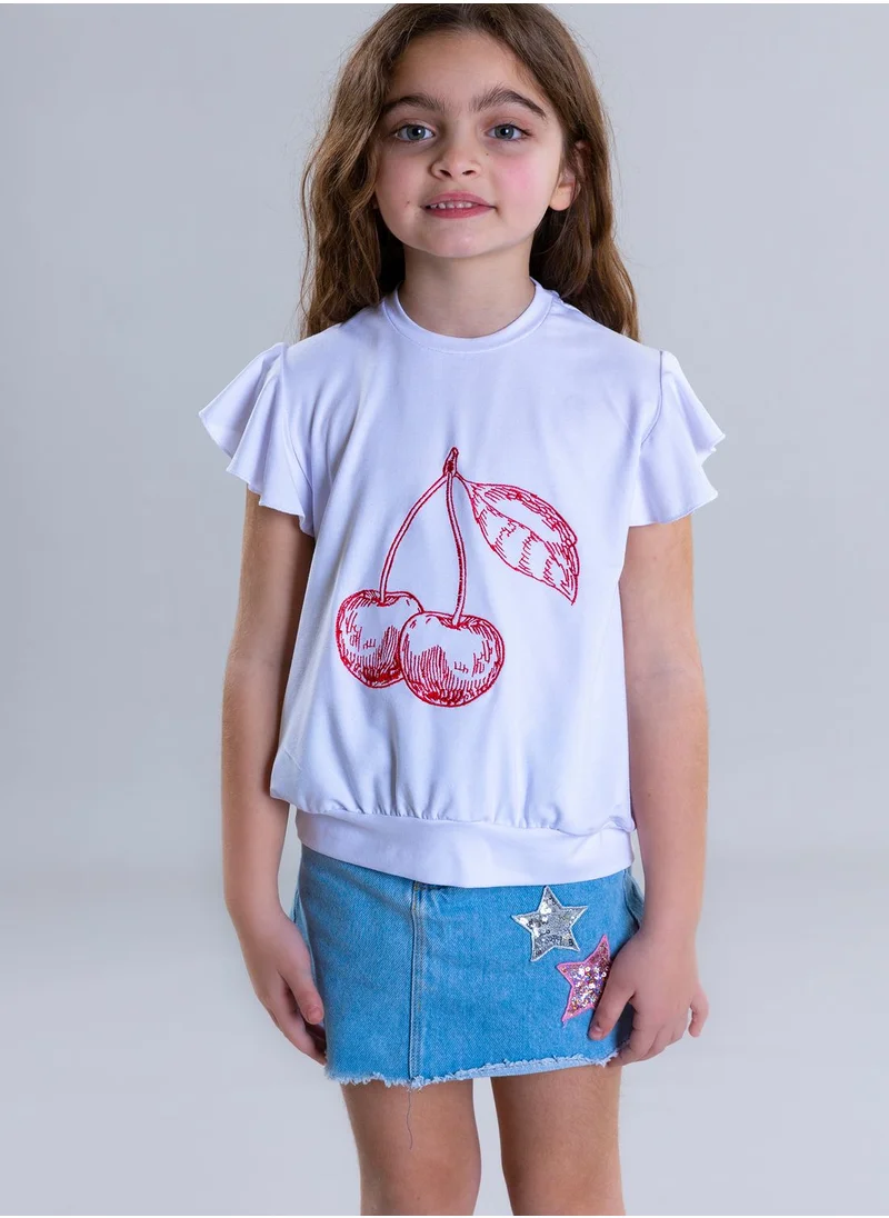 Pear Concept Kids Cherry Embroidered T-Shirt