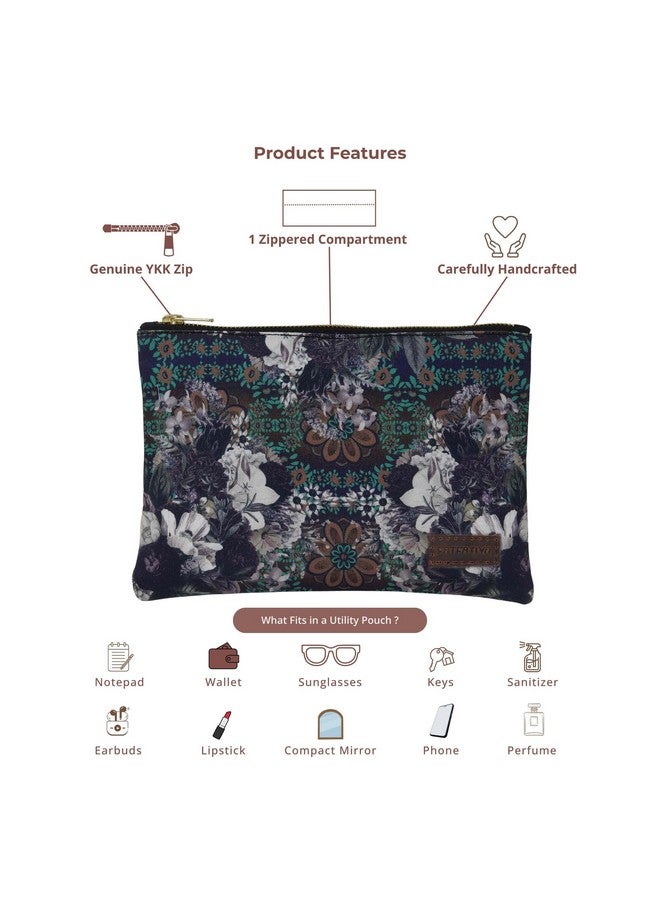 Fatfatiya Abstract Flower Handmade Multipurpose Utility Pouch with Zip Clouser for Women & Girls, Ideal for Daily Use & Travel, Easy to Storing Keys, Wallet, Makeup and Accessories (23x16.5x1) - Image 4