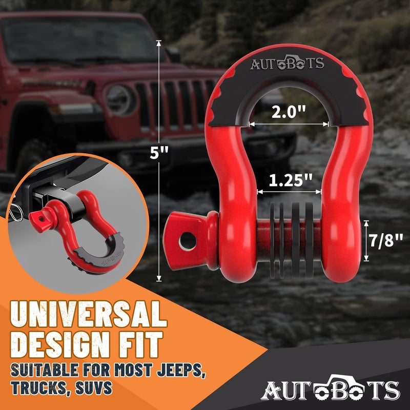 AUTOBOTS Bow Shackles 3/4" D Ring Shackle (2 Pack), 48,000Ib Break Strength with 7/8" Pin, 2 Isolator and 4 Washers Kit for Offroad Vehicle Truck Recovery Red - Image 3
