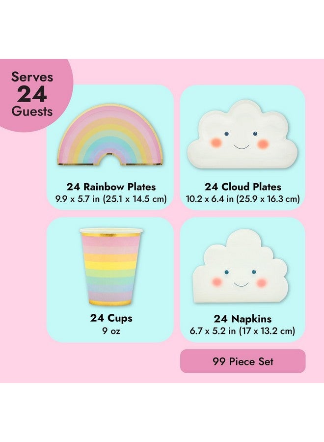 Blue Panda BLUE PANDA Rainbow Party Supplies, Serves 24 Guests, Pastel Dinnerware Set Includes 2 Tablecloth, Cloud Napkins, Rainbow Cups, Plates and Happy Birthday Banner Decorations, 99 Piece  - Image 5