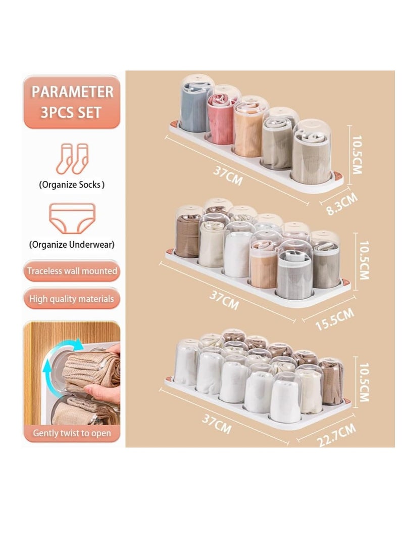 Wall Mounted Underwear Storage Box 3 Pack Plastic Capsule Storage Organizer for Underwear Socks Bras Panties Scarf Ties and Small Things (White)  - Image 2