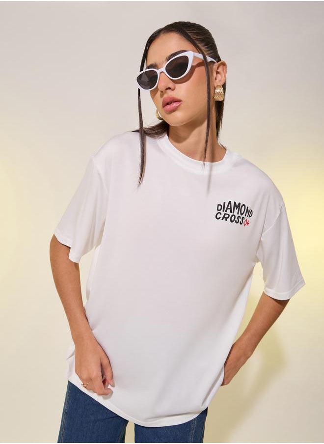 Styli - Slogan Printed Short Sleeve Oversized T-Shirt - Image 1