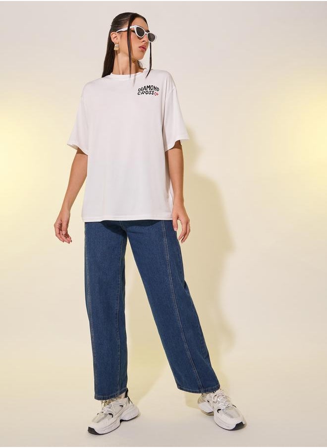 Styli - Slogan Printed Short Sleeve Oversized T-Shirt - Image 1
