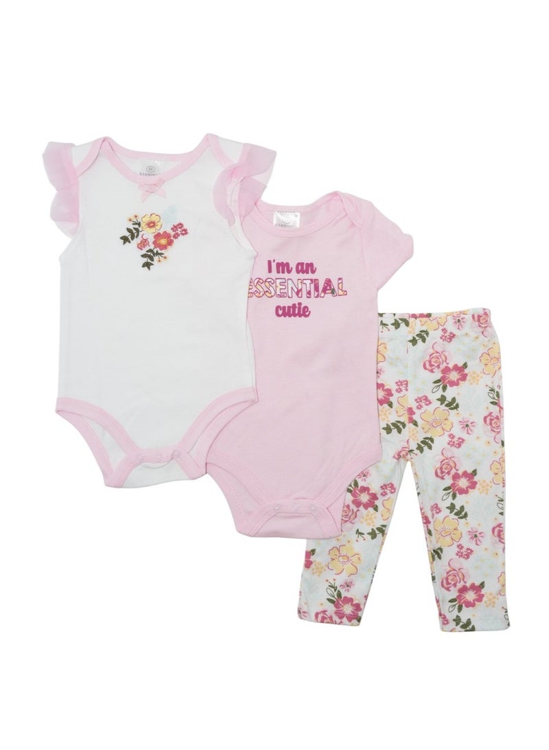 Bambimici Pink Flower Print Short Sleeve with Pyjama 3-Piece - Image 1