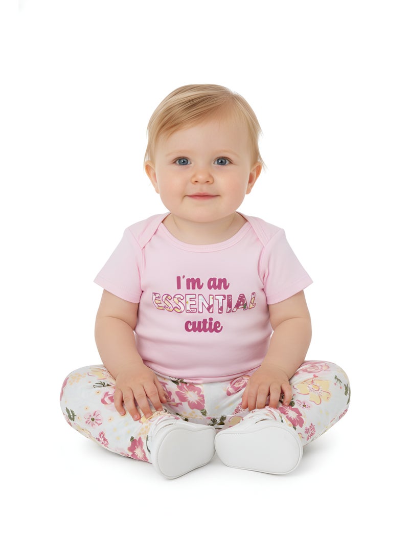 Bambimici Pink Flower Print Short Sleeve with Pyjama 3-Piece - Image 4