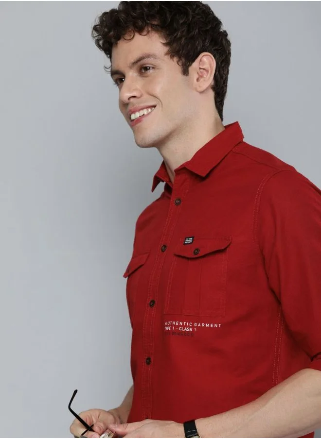 شركة المرآب الهندية Men Slim Fit Placement Print Full Sleeves Cutaway Collar Street Wear Shirt
