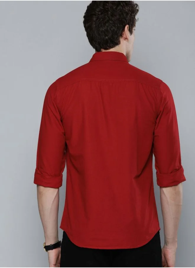 شركة المرآب الهندية Men Slim Fit Placement Print Full Sleeves Cutaway Collar Street Wear Shirt