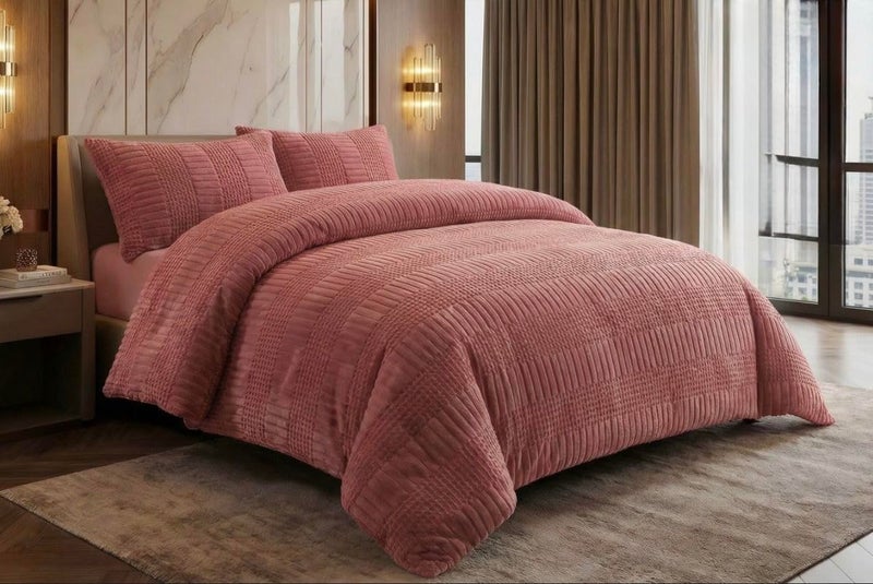 Byet masror rose Ribbed Comforter Set, 3 Pieces, Cotton Blend, Super Soft, for All Seasons, Modern, Over Standard Size