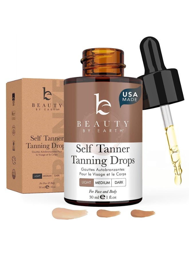 Beauty by Earth Self Tanning Drops for Face - USA Made with Organic & Natural Ingredients, Bronzing Face Tanning Drops with Aloe Vera, Non Toxic Self Tanner for Sunless Fake Tan & Natural Glow, Cruelty & Toxin Free - Image 1