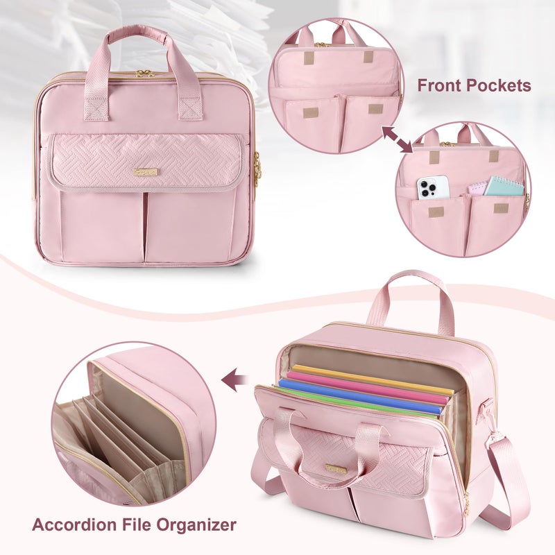 Prokva Teacher Bag with Accordion File Organizer, 15.6 Inch Laptop Briefcase for Women, Teacher, Tutor, Nurse and Processionals, Pink - Image 4