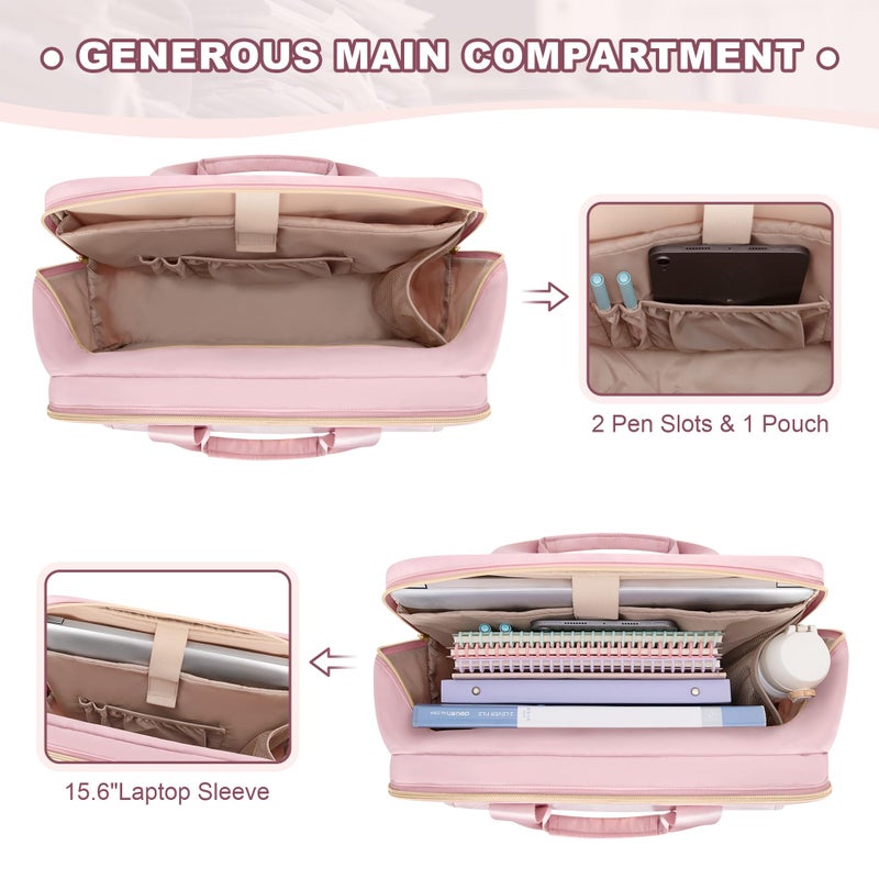 Prokva Teacher Bag with Accordion File Organizer, 15.6 Inch Laptop Briefcase for Women, Teacher, Tutor, Nurse and Processionals, Pink - Image 5