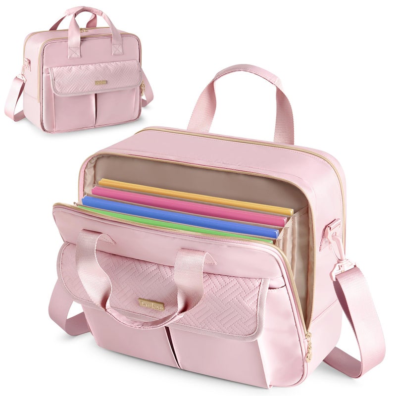 Prokva Teacher Bag with Accordion File Organizer, 15.6 Inch Laptop Briefcase for Women, Teacher, Tutor, Nurse and Processionals, Pink - Image 1
