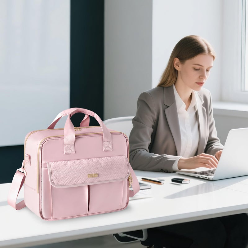 Prokva Teacher Bag with Accordion File Organizer, 15.6 Inch Laptop Briefcase for Women, Teacher, Tutor, Nurse and Processionals, Pink - Image 3
