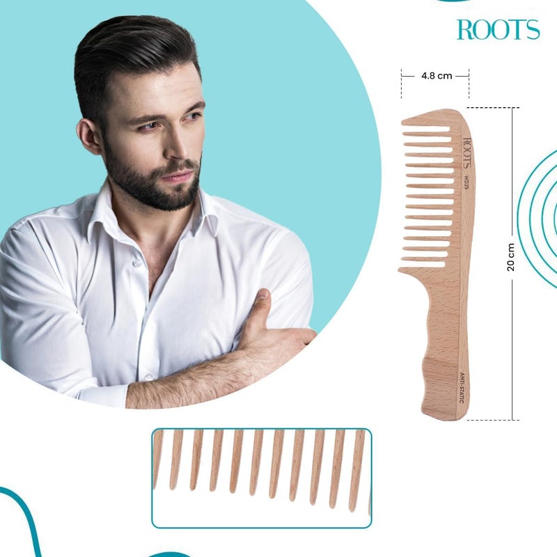Roots - Wooden Hair Comb - Wide Tooth Comb - Comb With Handle (Pack of 1) - Image 4