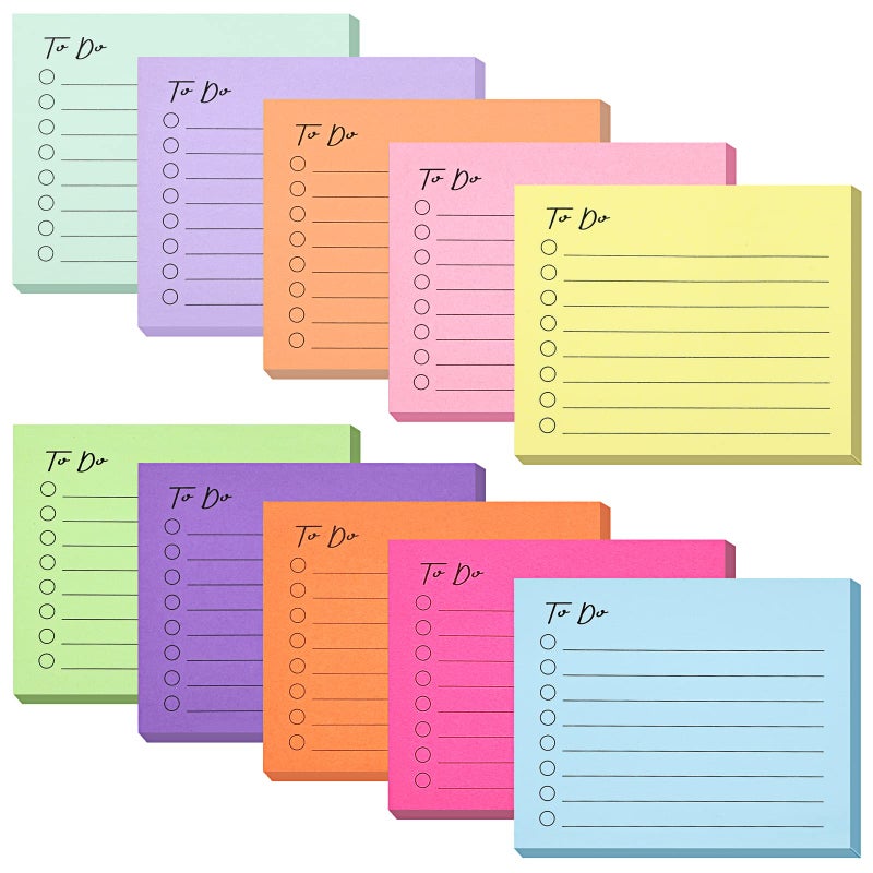 EOOUT 10 Pack Sticky Notes, 500 Sheets Self-Stick to Do List with Line, 3x4 Inch Adhesive Memo Sticky Notes Notepad Bulk, Home Office School Planner Reminder Supplies - Image 1