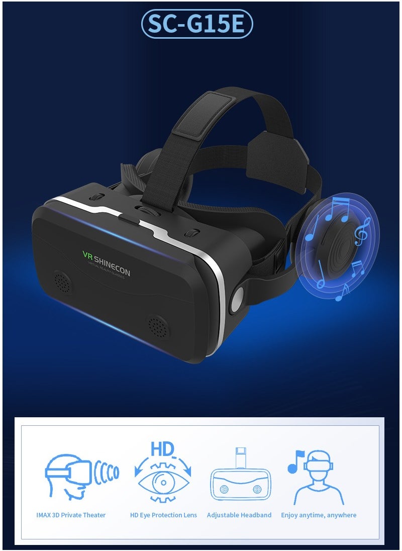 VR SHINECON - G15E VR Glasses IMAX 3D Movies Virtual Reality VR Glasses Google Cardboard Box VR Helmet for 4.7-7 Phone, Support Game Joystick (Black) - Image 1