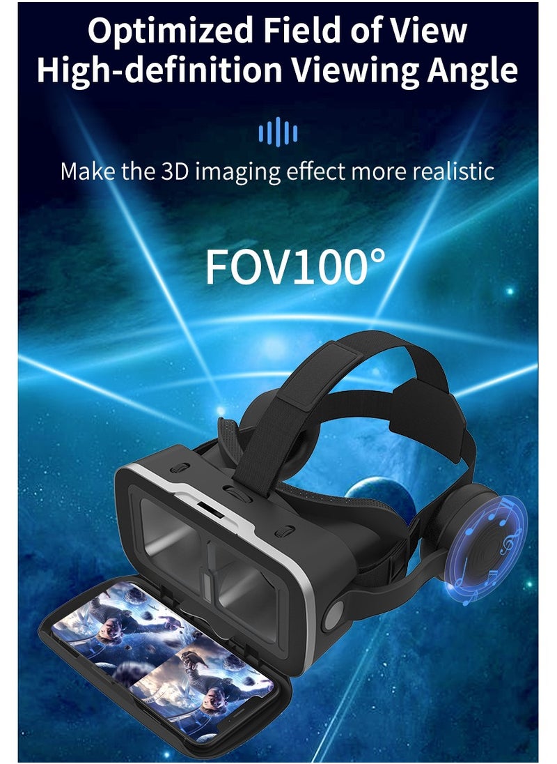 VR SHINECON - G15E VR Glasses IMAX 3D Movies Virtual Reality VR Glasses Google Cardboard Box VR Helmet for 4.7-7 Phone, Support Game Joystick (Black) - Image 1