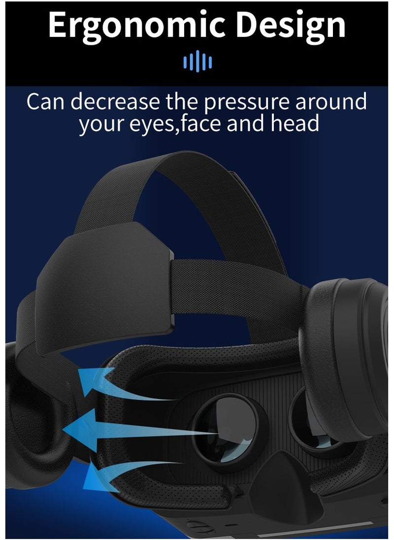 VR SHINECON - G15E VR Glasses IMAX 3D Movies Virtual Reality VR Glasses Google Cardboard Box VR Helmet for 4.7-7 Phone, Support Game Joystick (Black) - Image 1