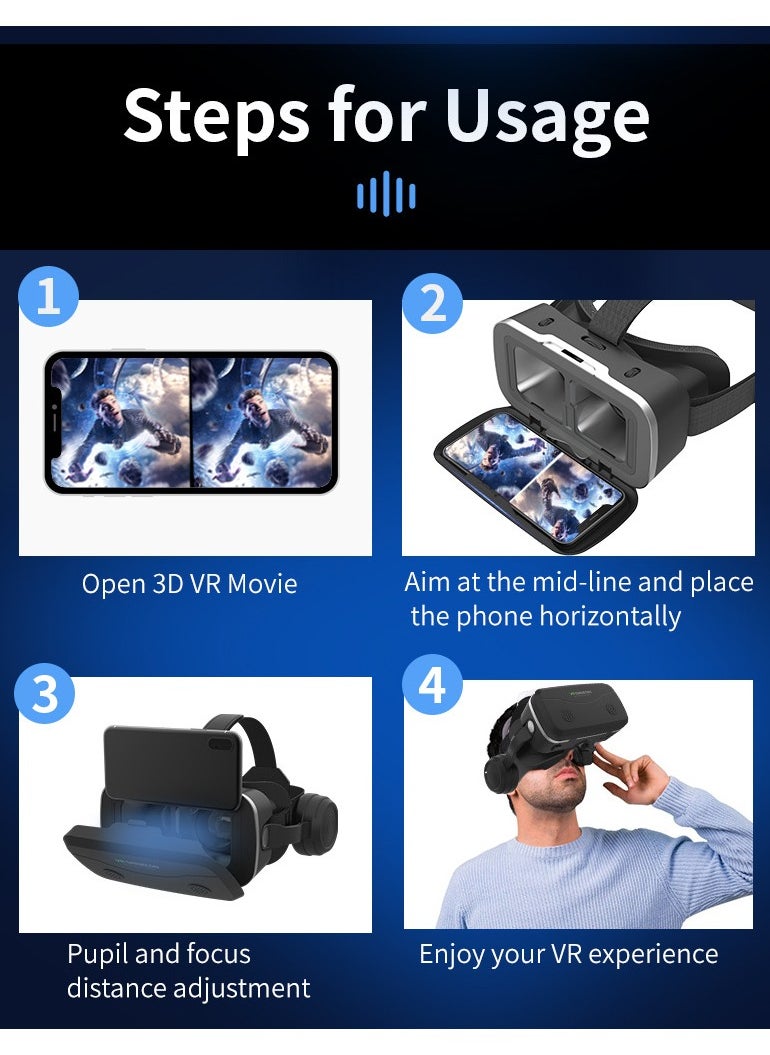 VR SHINECON - G15E VR Glasses IMAX 3D Movies Virtual Reality VR Glasses Google Cardboard Box VR Helmet for 4.7-7 Phone, Support Game Joystick (Black) - Image 1