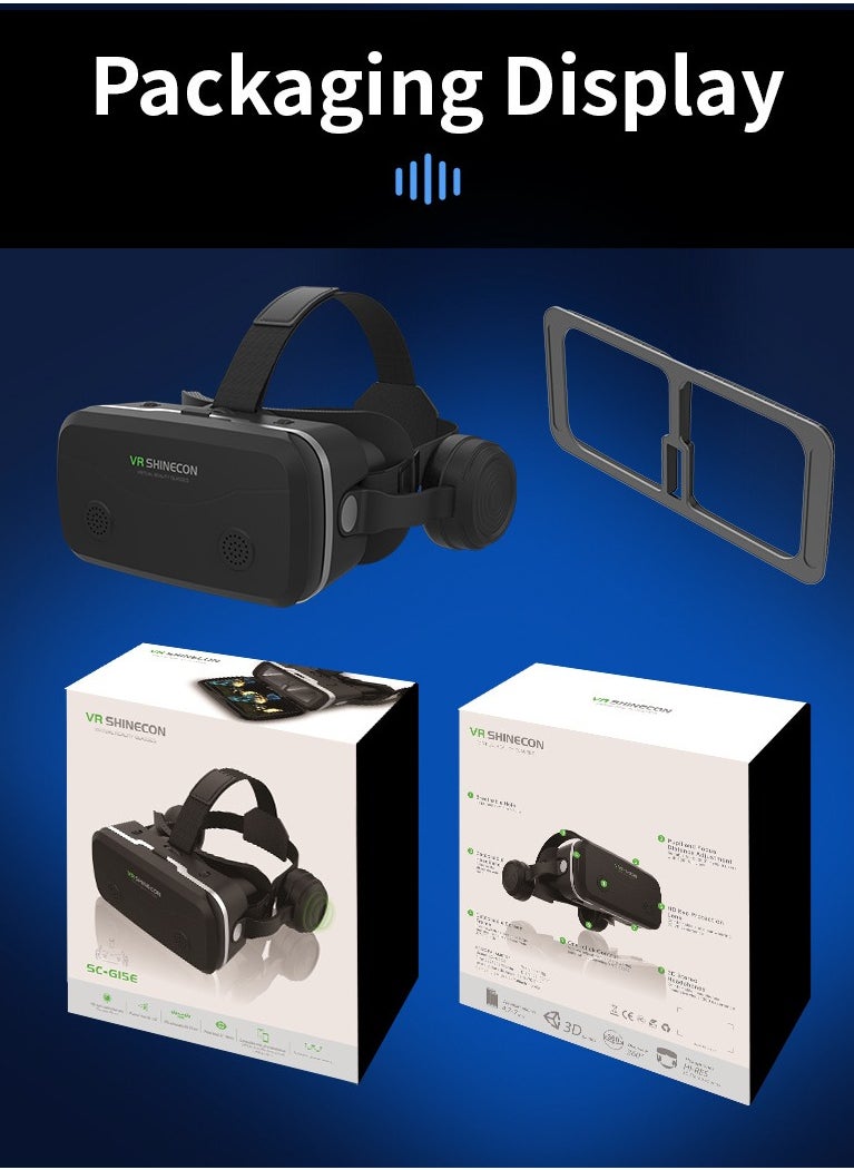 VR SHINECON - G15E VR Glasses IMAX 3D Movies Virtual Reality VR Glasses Google Cardboard Box VR Helmet for 4.7-7 Phone, Support Game Joystick (Black) - Image 1