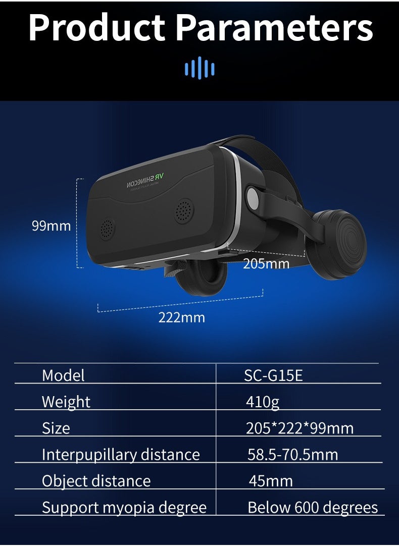 VR SHINECON - G15E VR Glasses IMAX 3D Movies Virtual Reality VR Glasses Google Cardboard Box VR Helmet for 4.7-7 Phone, Support Game Joystick (Black) - Image 1