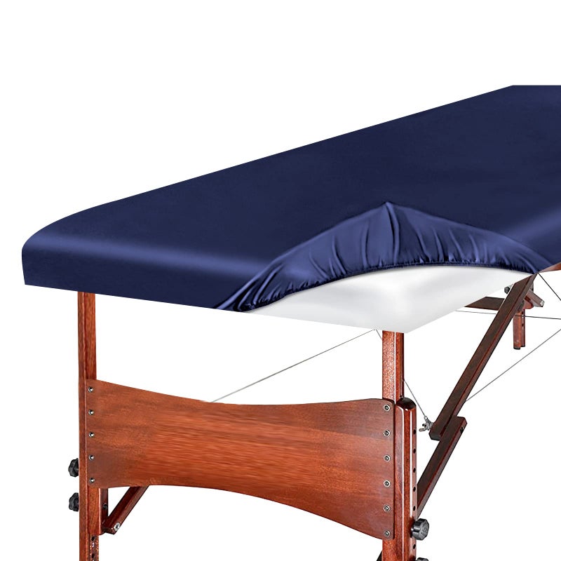 Coldwind Massage Table Cover, Silky Massage Table Sheets(36"W x 77"L x 7"D), Reusable Spa Bed Sheets Salon Table Protective Cover, Satin & Wrinkle-Resistant, Machine Washable, Navy - Image 1