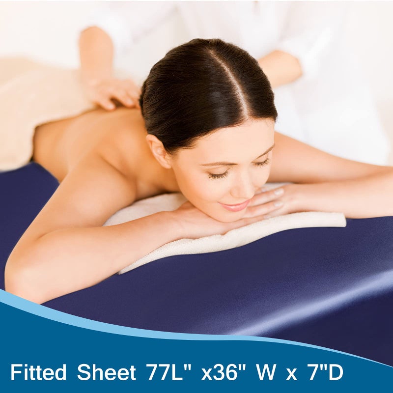 Coldwind Massage Table Cover, Silky Massage Table Sheets(36"W x 77"L x 7"D), Reusable Spa Bed Sheets Salon Table Protective Cover, Satin & Wrinkle-Resistant, Machine Washable, Navy - Image 5