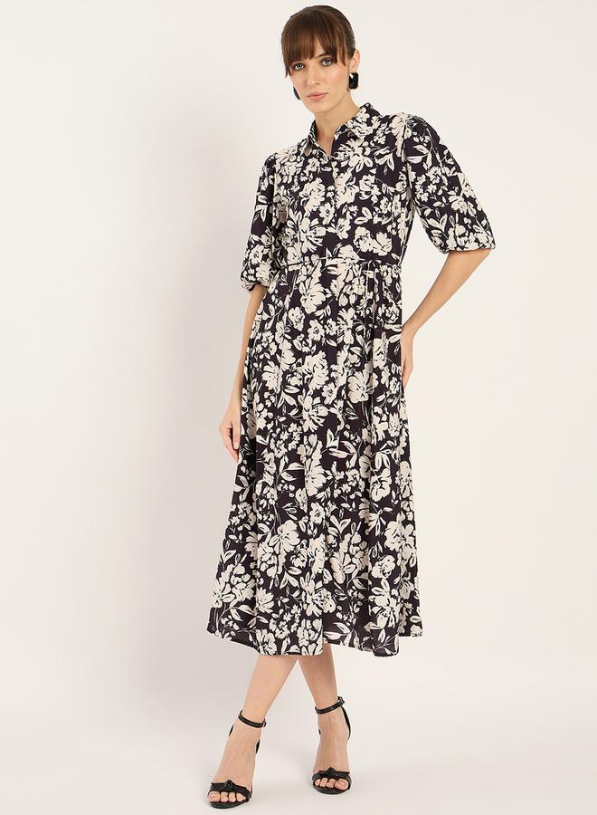 Femmella Femmella Floral Print Collared A-Line Midi Dress  - Image 1