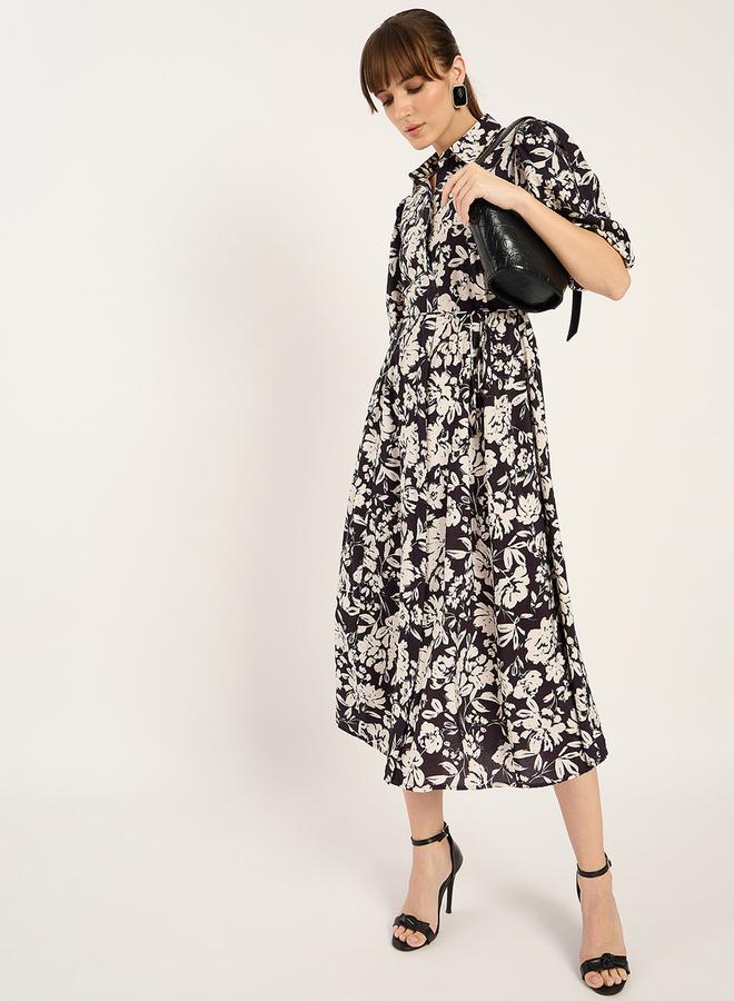 Femmella Femmella Floral Print Collared A-Line Midi Dress  - Image 4