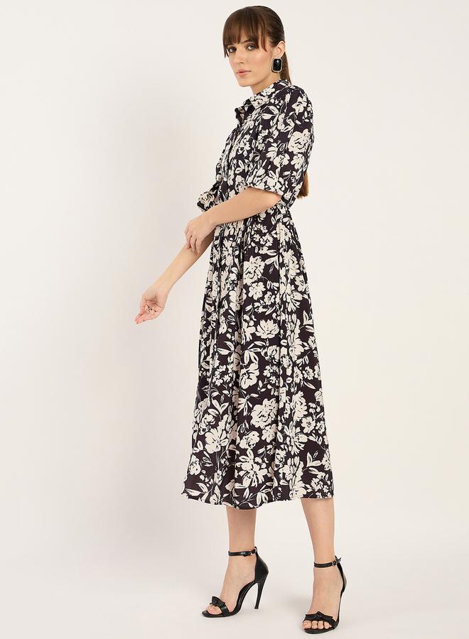 Femmella Femmella Floral Print Collared A-Line Midi Dress  - Image 3
