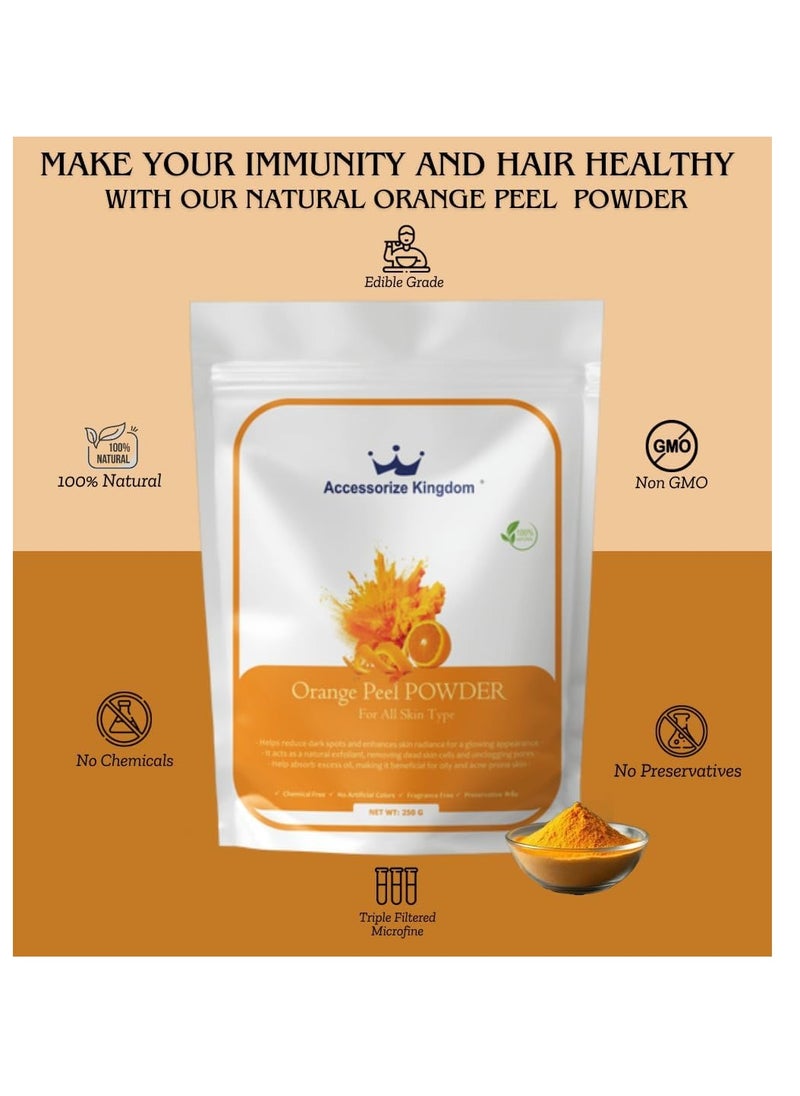 Accessorize Kingdom - Orange Peel Powder for Skin & Hair – 100% Natural & Pure | Brightens Skin, Reduces Dark Spots & Unclogs Pores | Absorbs Excess Oil, Controls Acne & Promotes Healthy Scalp | (250gm) - Image 1