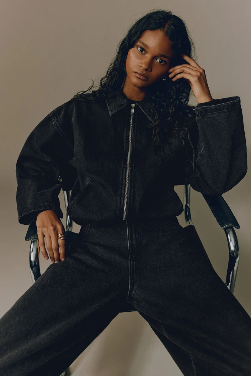 اتش اند ام جاكيت دنيم بياقة