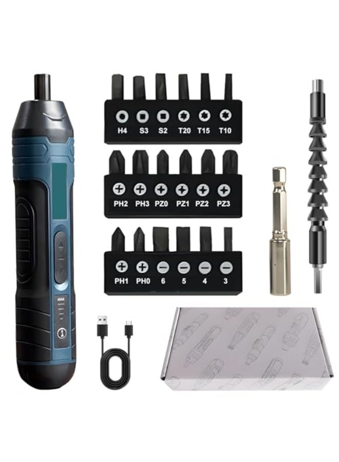 Mini Electric Cordless Screwdriver Set, 3.6V Rechargeable Screwdriver, USB Charging, 5N.m Max Torque, 4-Gear Torque, LED Light,21 Pcs, Ideal for Home Office Garden DIY Tools, Beginners(Blue) - Image 1