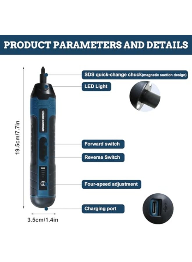 Mini Electric Cordless Screwdriver Set, 3.6V Rechargeable Screwdriver, USB Charging, 5N.m Max Torque, 4-Gear Torque, LED Light,21 Pcs, Ideal for Home Office Garden DIY Tools, Beginners(Blue) - Image 2
