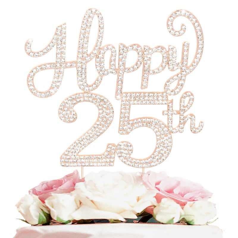 LASKYER Happy 25th Birthday Decorations 25th Birthday Gold Rhinestone Cake Topper - Cheers to 25 Years Old Bday Party Metal Sparkly Cake Centerpieces Sign. - Image 1