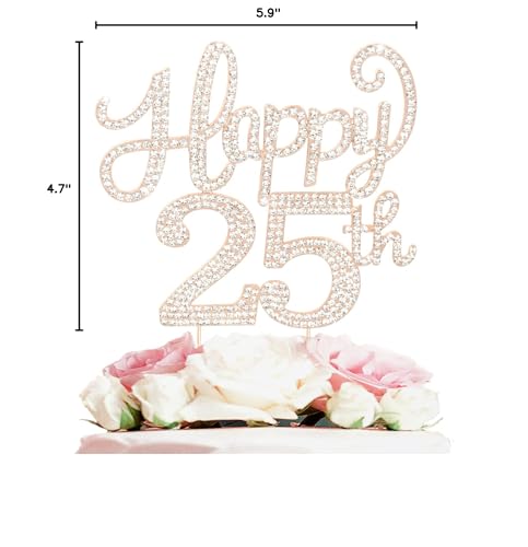 LASKYER Happy 25th Birthday Decorations 25th Birthday Gold Rhinestone Cake Topper - Cheers to 25 Years Old Bday Party Metal Sparkly Cake Centerpieces Sign. - Image 5