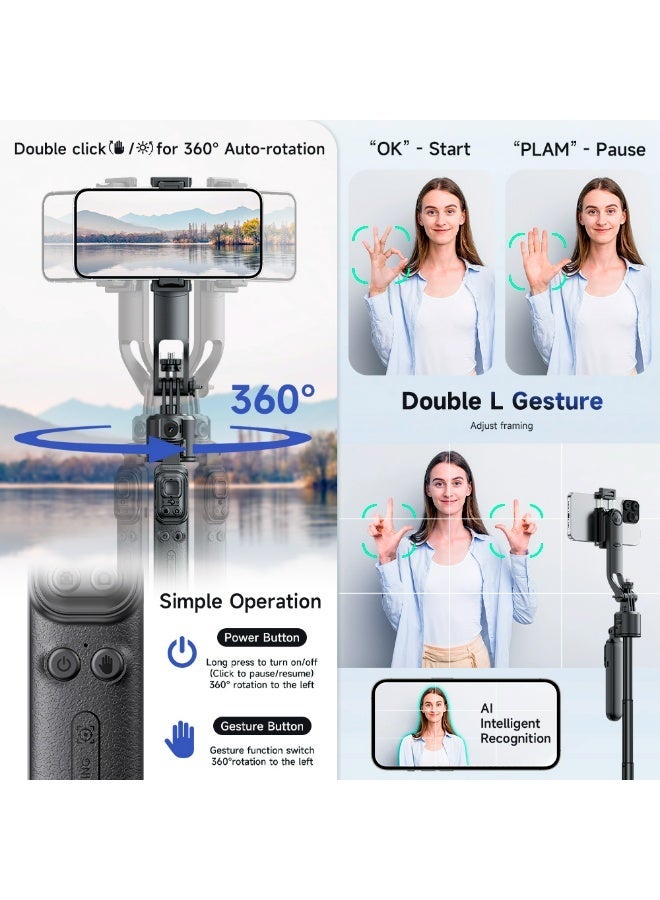 CiYatt AI Tracking Gimbal Quadrapod with Auto-Follow And Auto Pop Open,  Gesture Control & Anti-Shake Handle, Detachable Design Extends to 164cm, Heavy-Duty Aluminium Stand with Selfie Stick & Multi-Function Bluetooth Remote for Phone/Camera (1/4" Mount) - Image 3