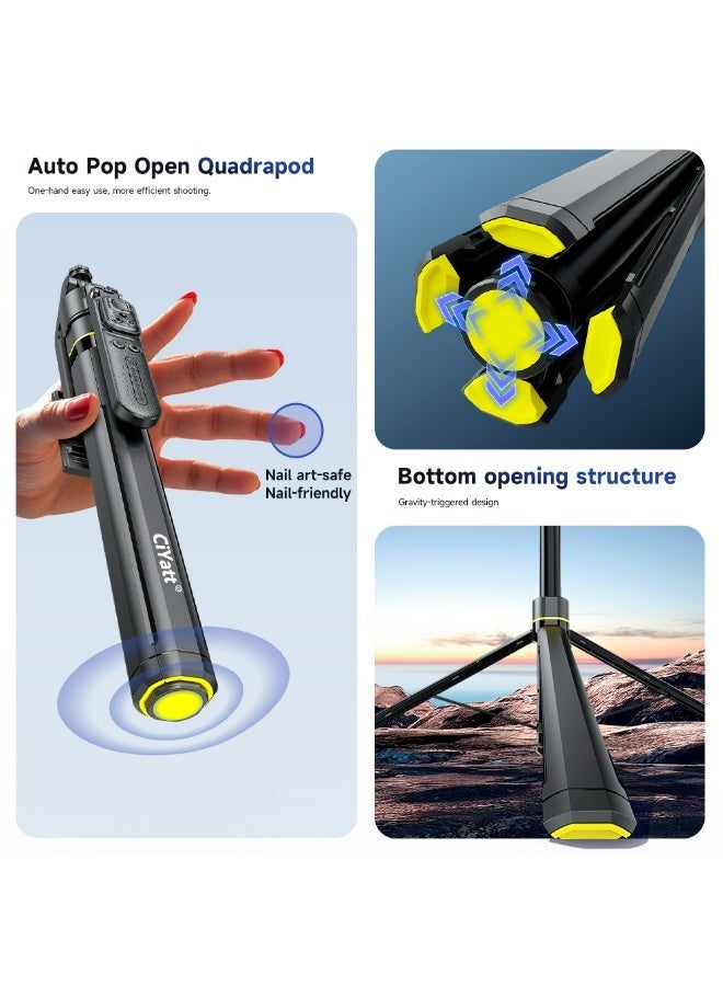 CiYatt AI Tracking Gimbal Quadrapod with Auto-Follow And Auto Pop Open,  Gesture Control & Anti-Shake Handle, Detachable Design Extends to 164cm, Heavy-Duty Aluminium Stand with Selfie Stick & Multi-Function Bluetooth Remote for Phone/Camera (1/4" Mount) - Image 5